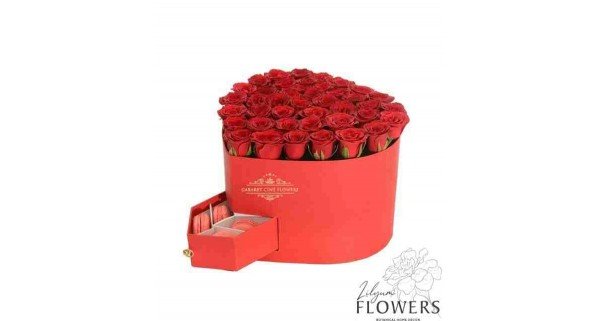 Çekmeceli Kırmızı Kalp Kırmızı Gül